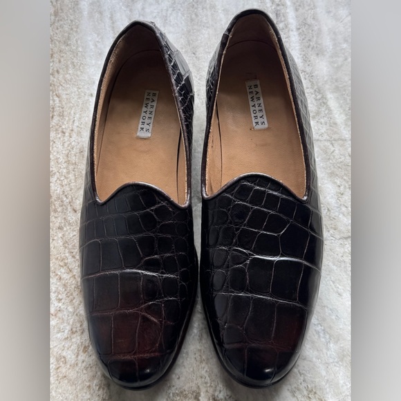 BARNEYS NEW YORK GENUINE ALLIGATOR LOAFER SLIPPER MOCCASIN $2500 36/ 6 BROWN - Picture 1 of 12